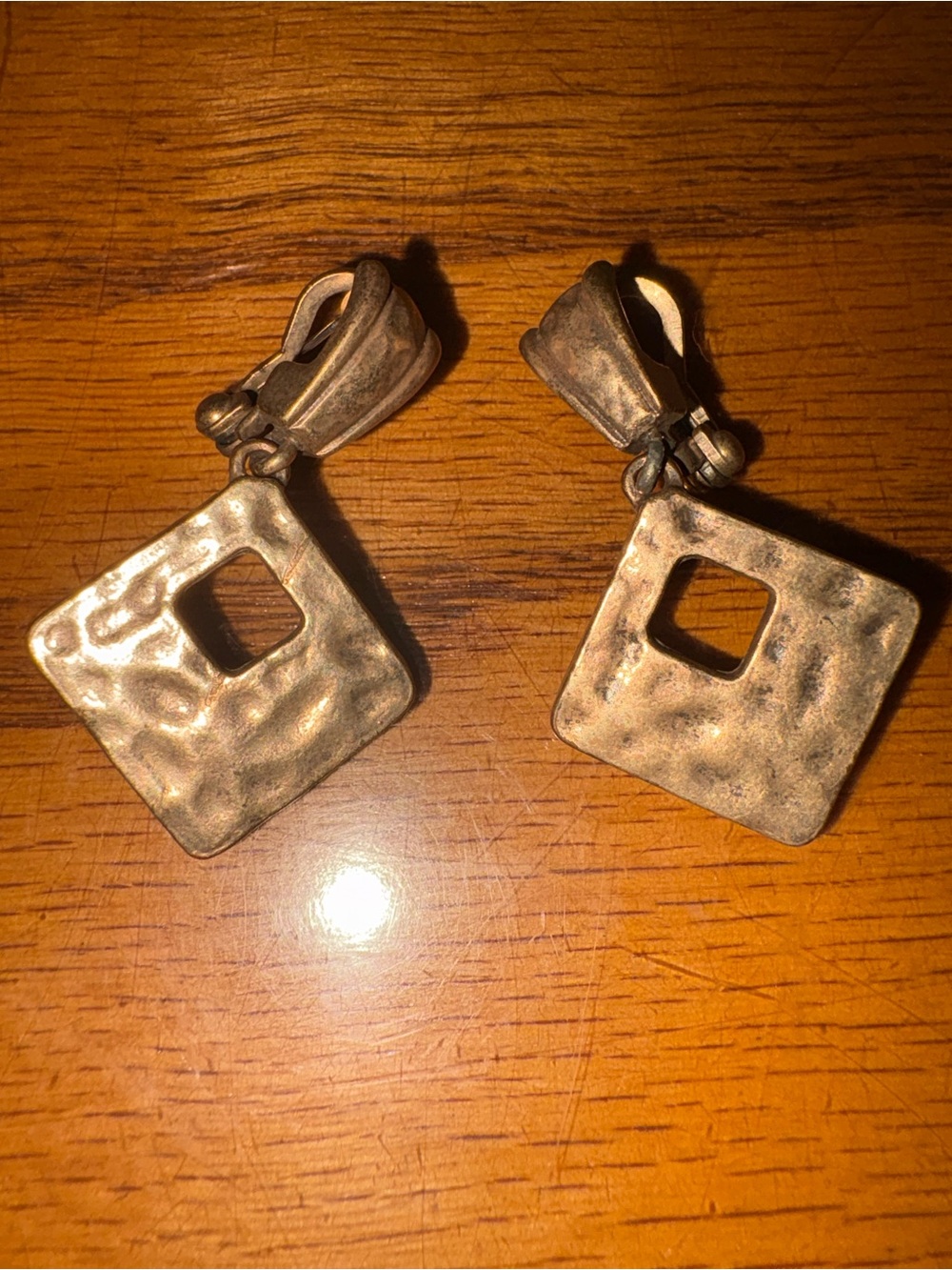 Vintage-Inspired Hammered Square Clip-On Earrings in Antique gold